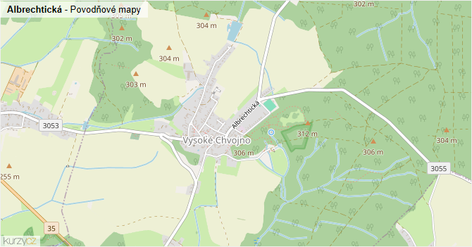 Albrechtická - záplavové mapy stoleté vody