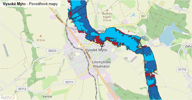 Vysoké Mýto - záplavové mapy stoleté vody