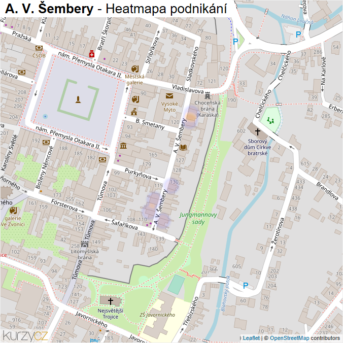 Mapa A. V. Šembery - Firmy v ulici.