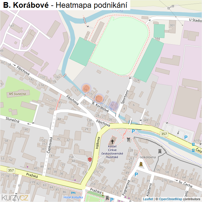 Mapa B. Korábové - Firmy v ulici.