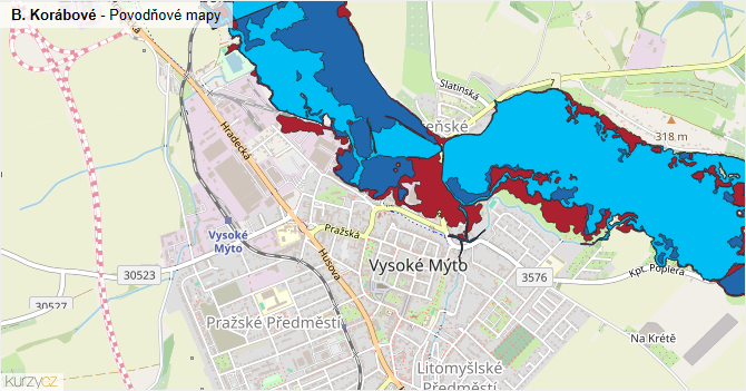 B. Korábové - záplavové mapy stoleté vody