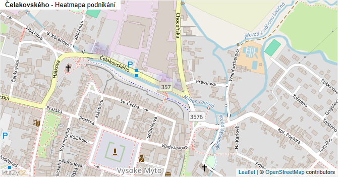 Čelakovského - mapa podnikání