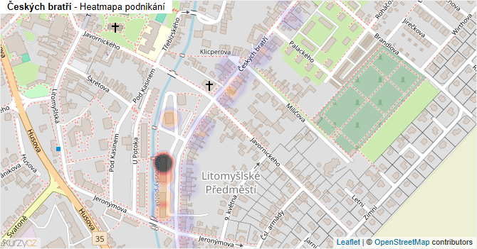 Českých bratří - mapa podnikání