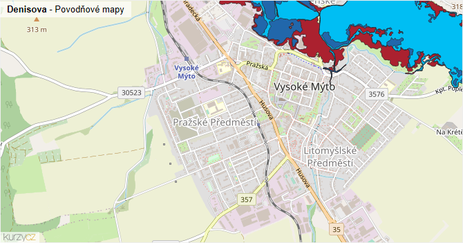 Denisova - záplavové mapy stoleté vody