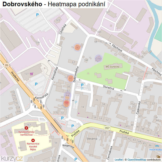 Mapa Dobrovského - Firmy v ulici.