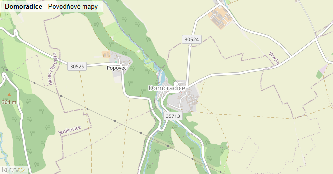 Domoradice - záplavové mapy stoleté vody