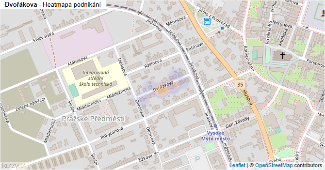Dvořákova - mapa podnikání