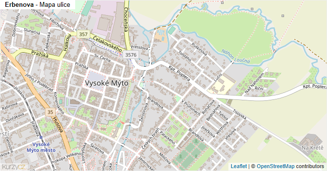 Erbenova - mapa ulice