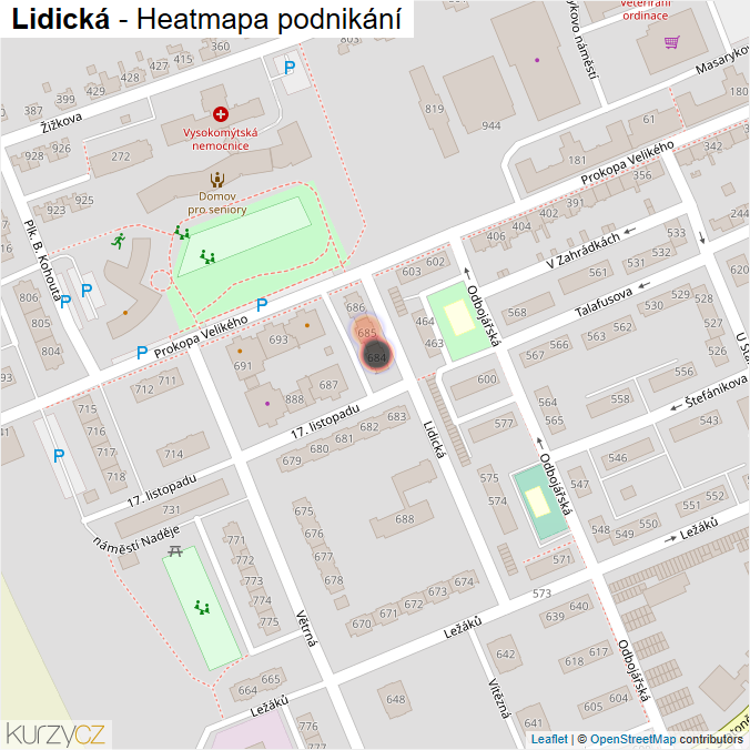 Mapa Lidická - Firmy v ulici.