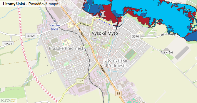 Litomyšlská - záplavové mapy stoleté vody