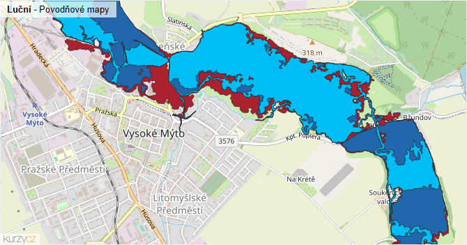 Luční - záplavové mapy stoleté vody