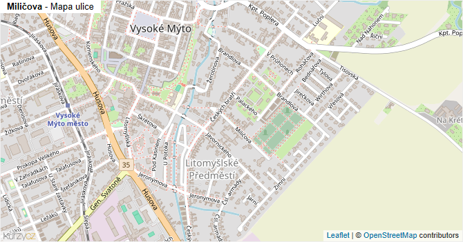 Miličova - mapa ulice