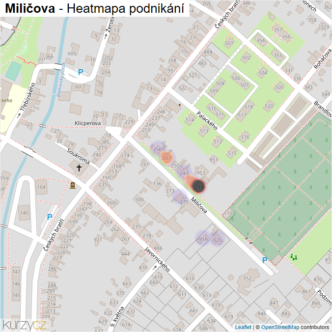 Mapa Miličova - Firmy v ulici.