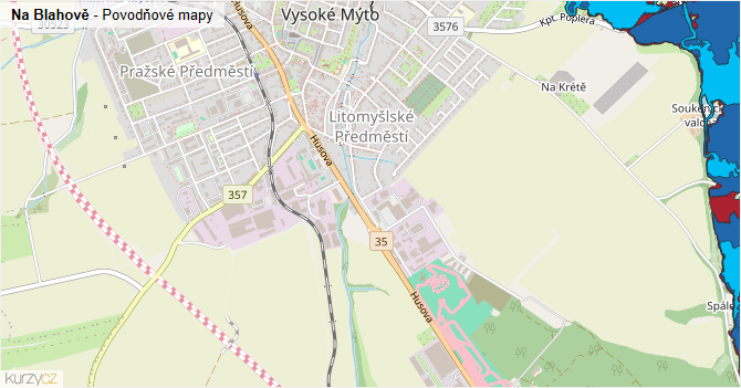 Na Blahově - záplavové mapy stoleté vody
