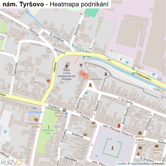 Mapa nám. Tyršovo - Firmy v ulici.