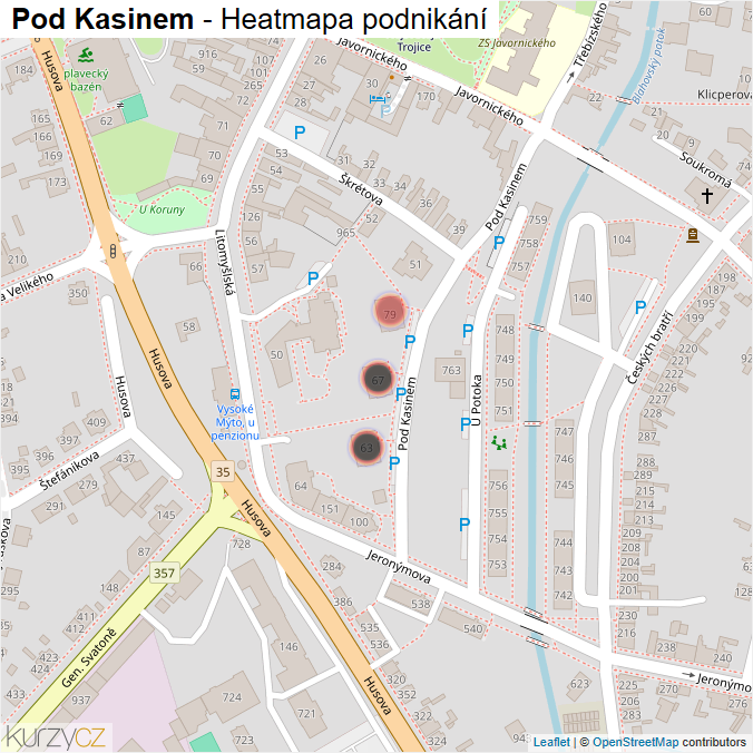 Mapa Pod Kasinem - Firmy v ulici.