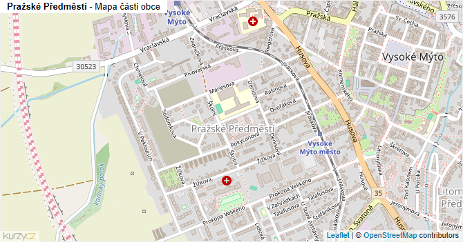 Pražské Předměstí - mapa části obce