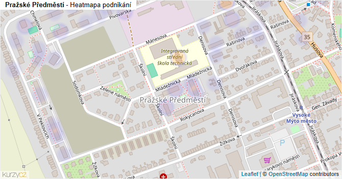 Pražské Předměstí - mapa podnikání