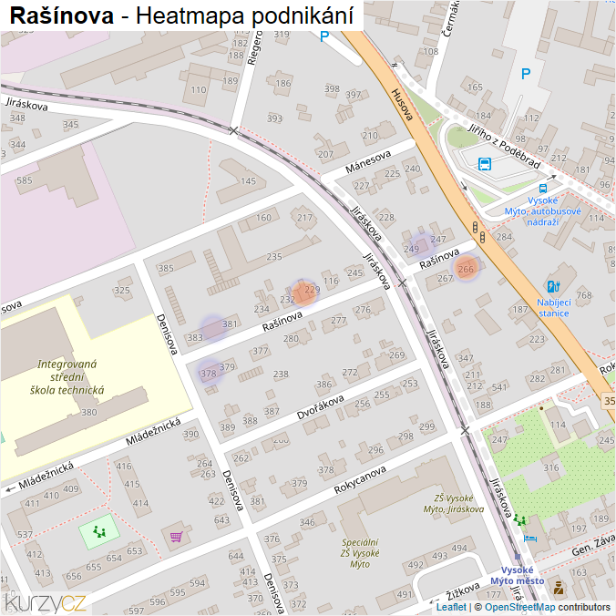 Mapa Rašínova - Firmy v ulici.