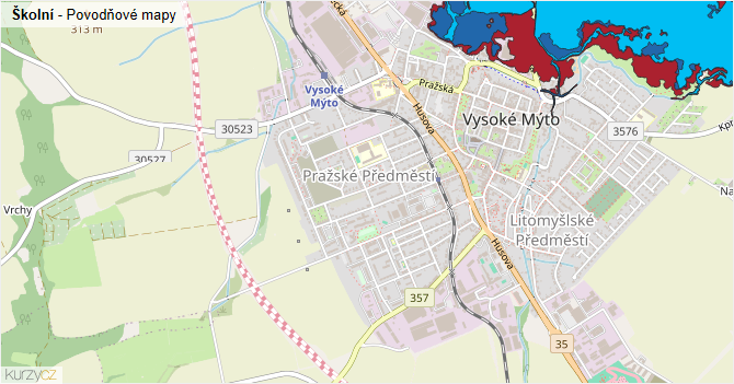 Školní - záplavové mapy stoleté vody