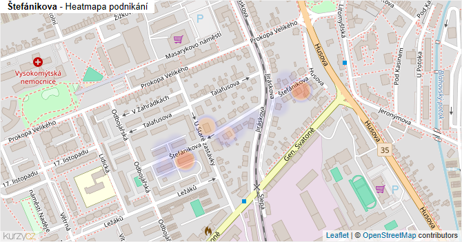 Štefánikova - mapa podnikání