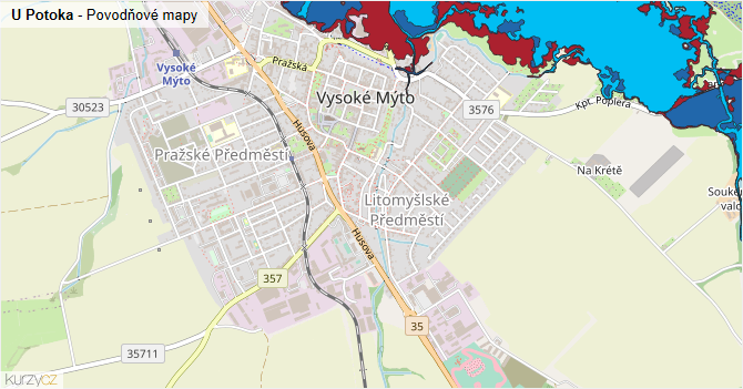 U Potoka - záplavové mapy stoleté vody