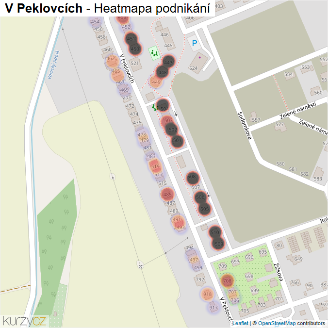 Mapa V Peklovcích - Firmy v ulici.