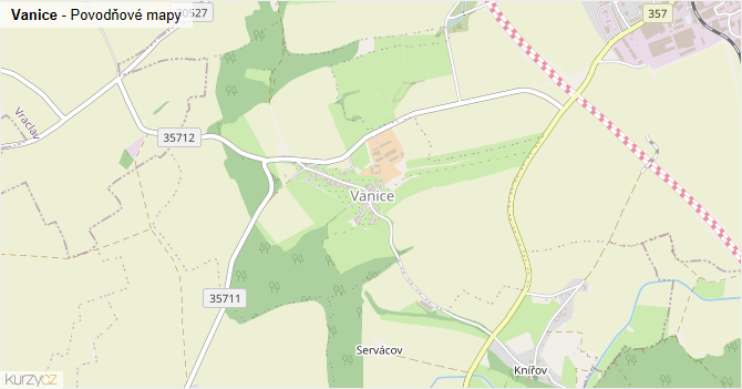 Vanice - záplavové mapy stoleté vody