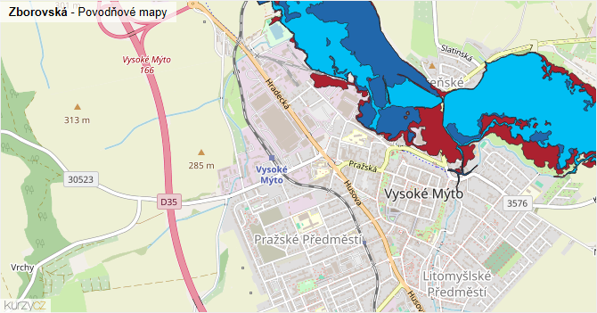 Zborovská - záplavové mapy stoleté vody