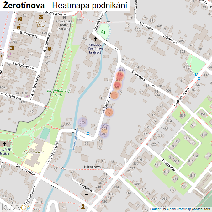Mapa Žerotínova - Firmy v ulici.