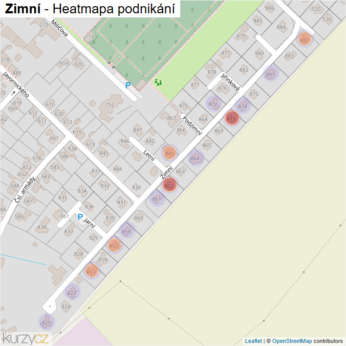 Mapa Zimní - Firmy v ulici.
