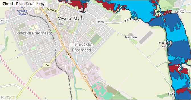 Zimní - záplavové mapy stoleté vody