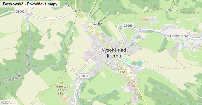 Bozkovská - záplavové mapy stoleté vody