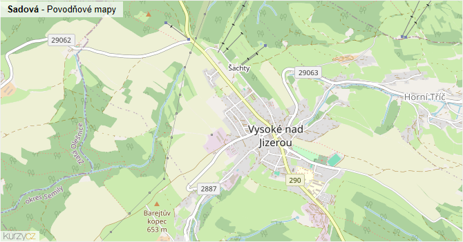 Sadová - záplavové mapy stoleté vody