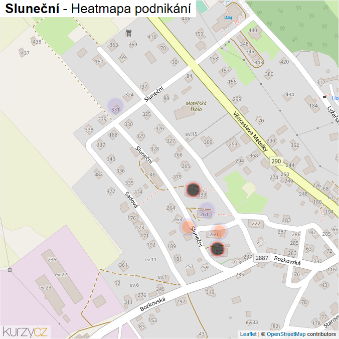 Mapa Sluneční - Firmy v ulici.