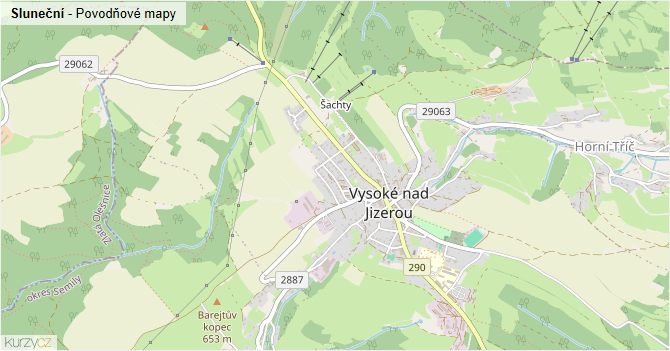 Sluneční - záplavové mapy stoleté vody