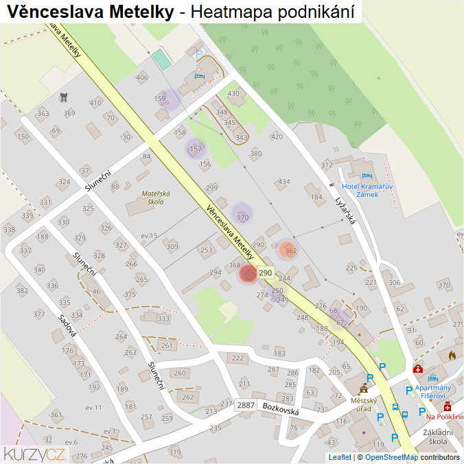 Mapa Věnceslava Metelky - Firmy v ulici.