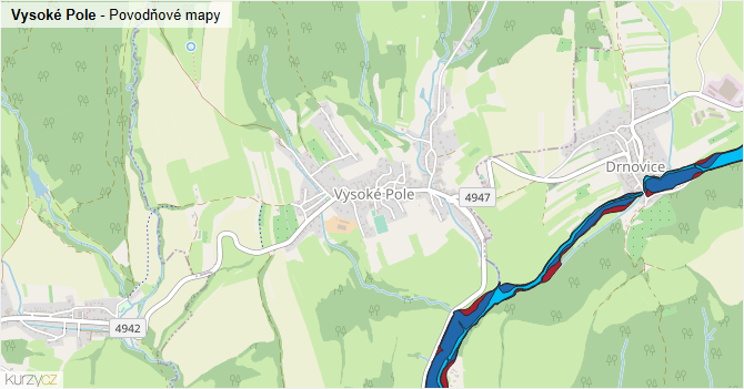 Vysoké Pole - záplavové mapy stoleté vody