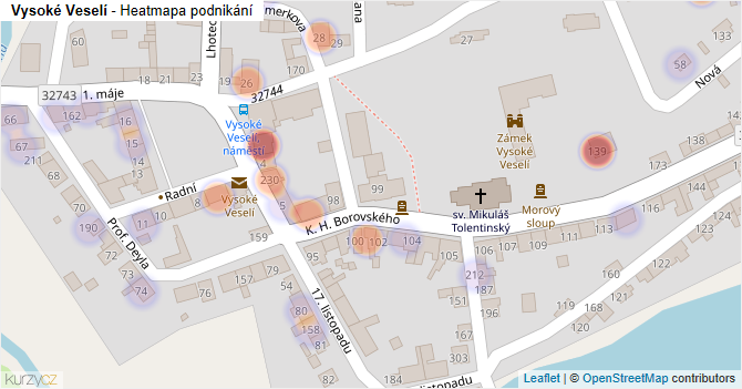 Vysoké Veselí - mapa podnikání