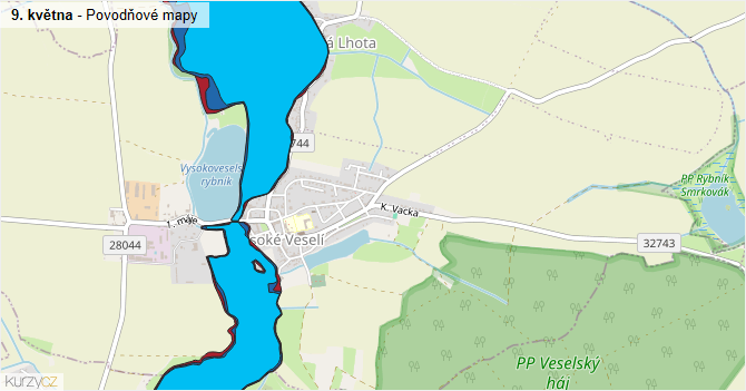 9. května - záplavové mapy stoleté vody