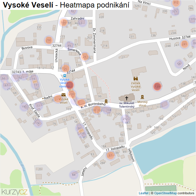 Mapa Vysoké Veselí - Firmy v části obce.