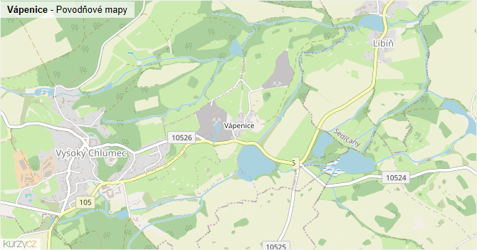 Vápenice - záplavové mapy stoleté vody