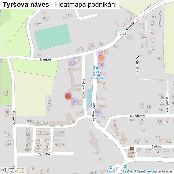 Mapa Tyršova náves - Firmy v ulici.