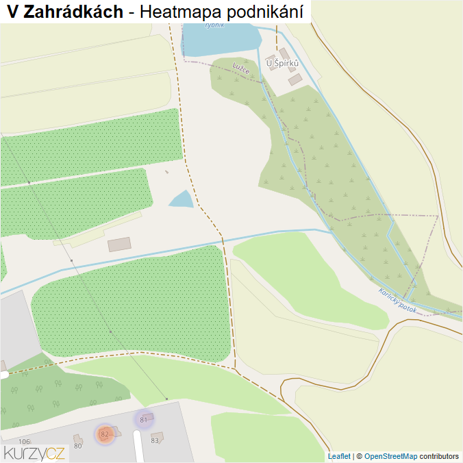 Mapa V Zahrádkách - Firmy v ulici.
