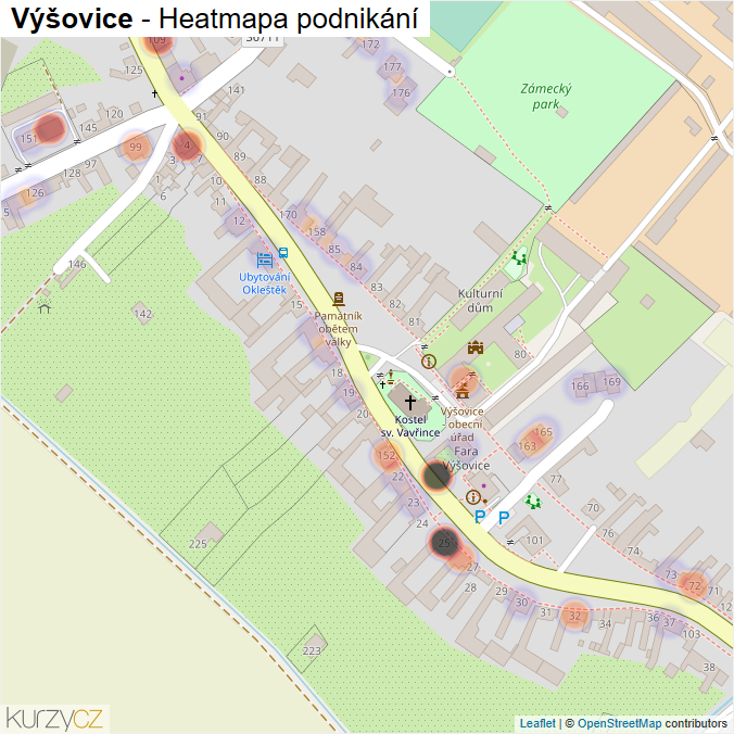 Mapa Výšovice - Firmy v části obce.