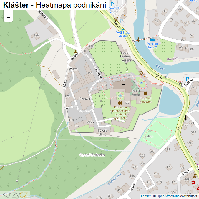 Mapa Klášter - Firmy v ulici.