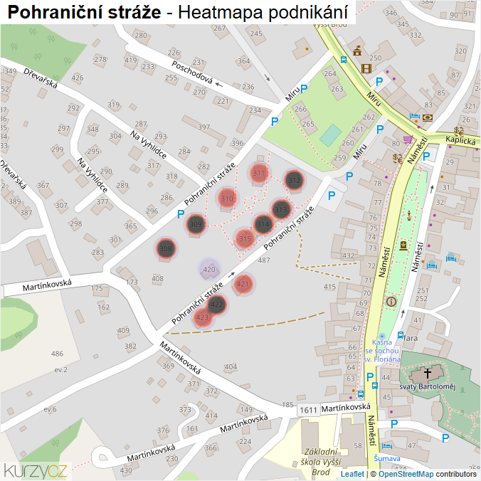 Mapa Pohraniční stráže - Firmy v ulici.
