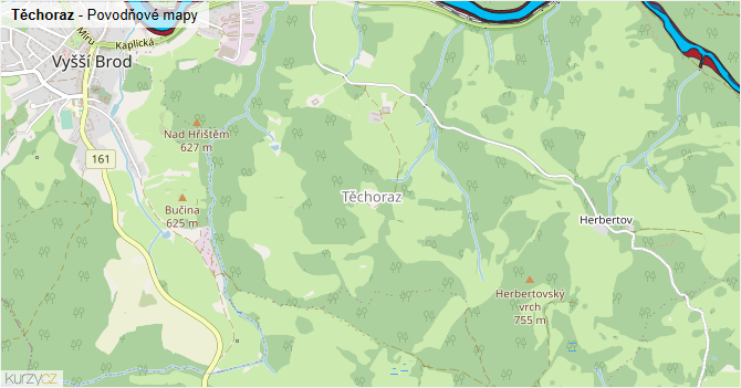 Těchoraz - záplavové mapy stoleté vody