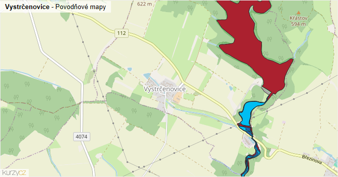 Vystrčenovice - záplavové mapy stoleté vody