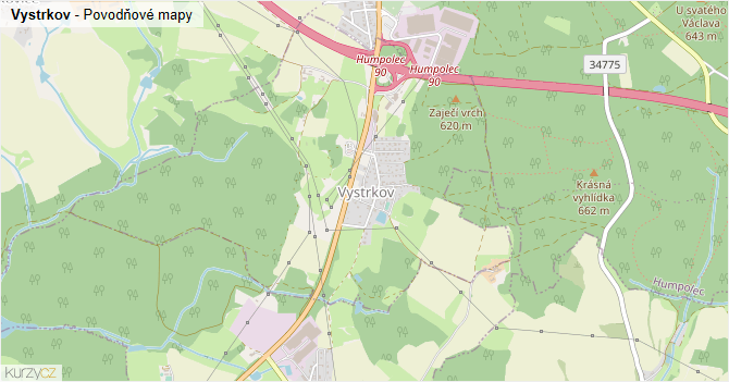 Vystrkov - záplavové mapy stoleté vody